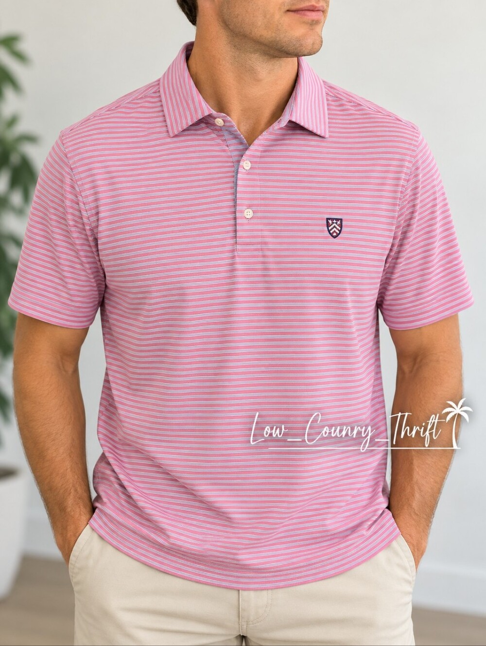 Fairway & Greene Men's Large Pink Stripe Golf Polo USA Made Performance